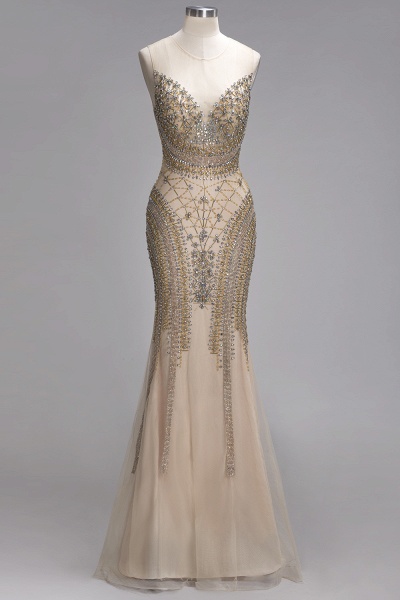 PRISCILLA | Mermaid Sleeveless Floor Length Backless Prom Dresses with Crystals Beading_1