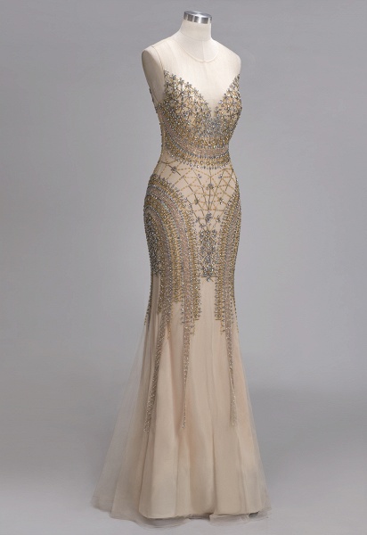 PRISCILLA | Mermaid Sleeveless Floor Length Backless Prom Dresses with Crystals Beading_4