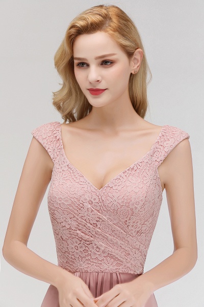 MARIA | A-line Long V-neck Sleeveless Lace Top Chiffon Bridesmaid Dresses_10