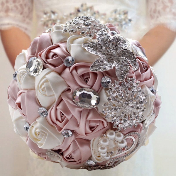 Colorful Silk Rose Crystal Beading Wedding Bouquet_2