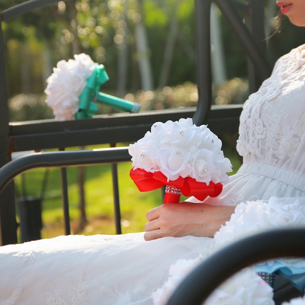 White Silk Wedding Bouquet with Colorful Handles_14