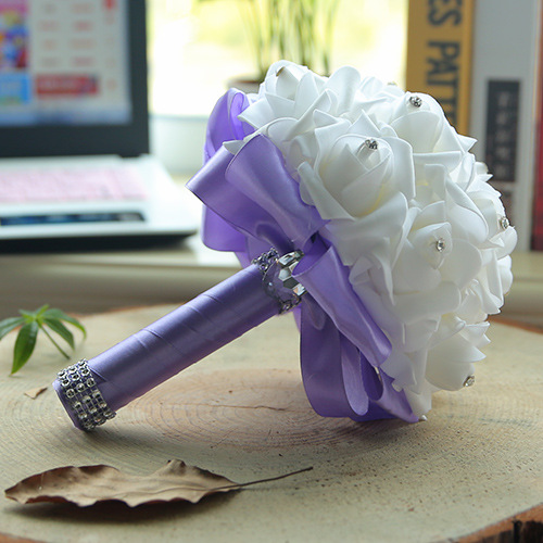 White Silk Wedding Bouquet with Colorful Handles_9