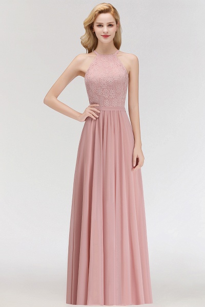 MARIANNA | A-line Sleeveless Halter Long Lace Chiffon Bridesmaid Dresses_1