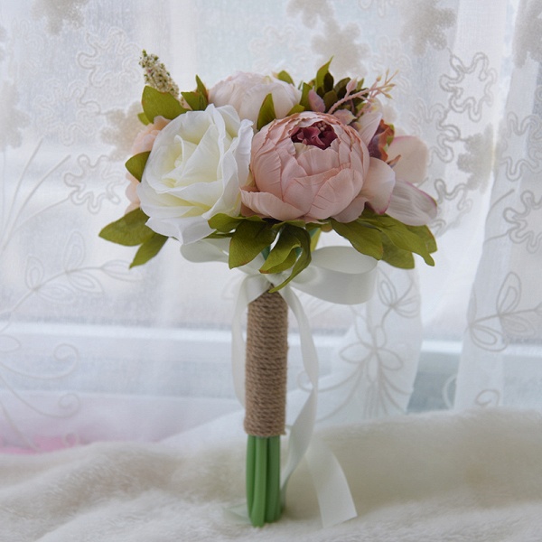 Real Touch Artificial Peony and Rose Wedding Bouquet_2
