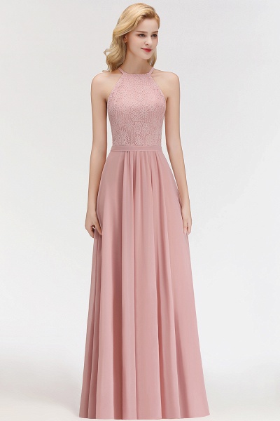 MARIANNA | A-line Sleeveless Halter Long Lace Chiffon Bridesmaid Dresses_7