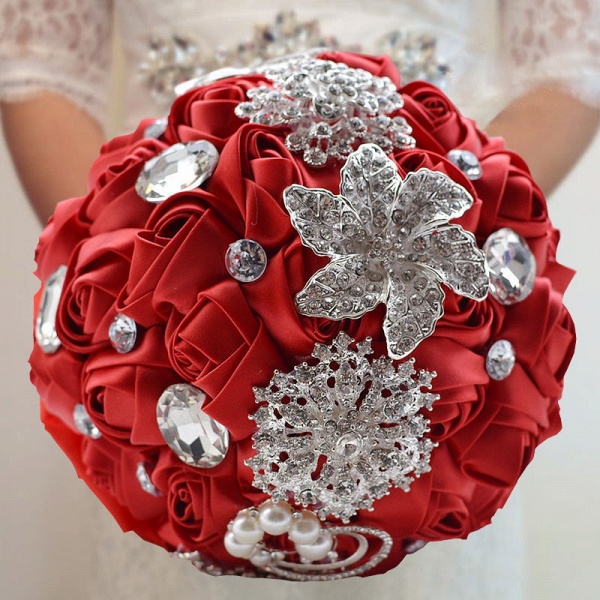 Colorful Silk Rose Crystal Beading Wedding Bouquet_3