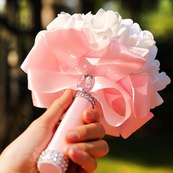 White Silk Wedding Bouquet with Colorful Handles_13