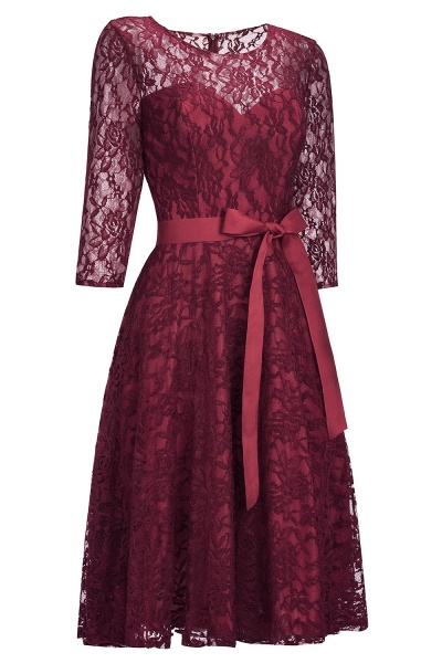 Vintage Burgundy A-line Lace Dresses with Sleeves_5