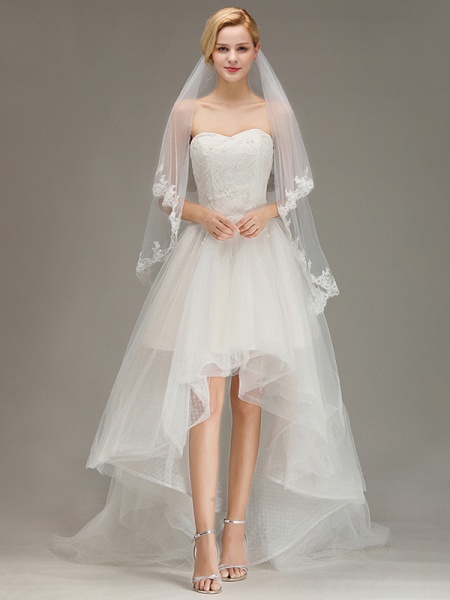 Two Layers Tulle Appliques Comb Wedding Veil_6