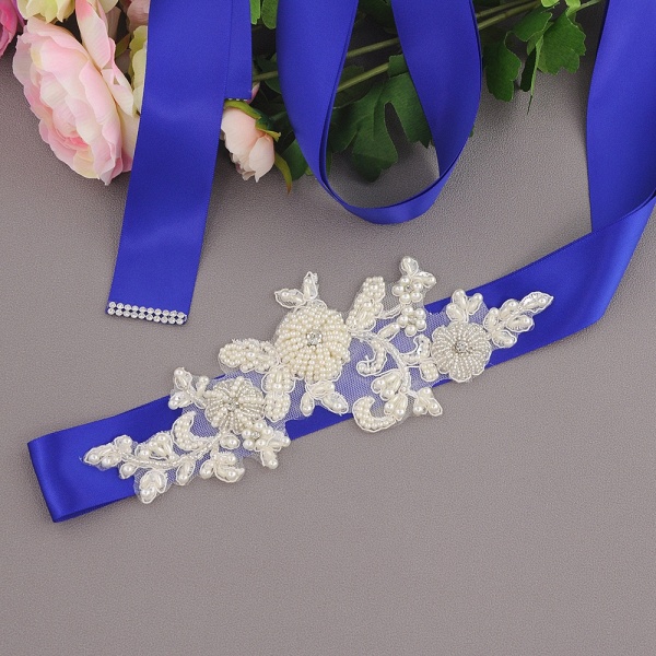 Beautiful Satin Flower Wedding Sash with Pearls_3