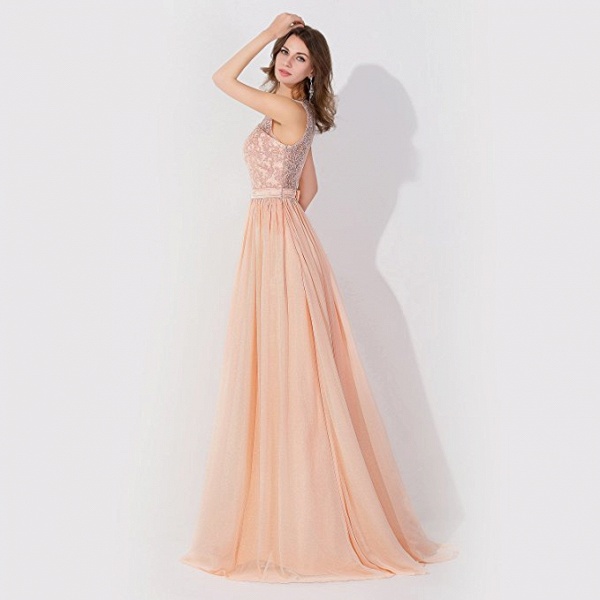 A-Line Chiffon Lace Jewel Sleeveless Floor-Length Bridesmaid Dress with Ruffles_4