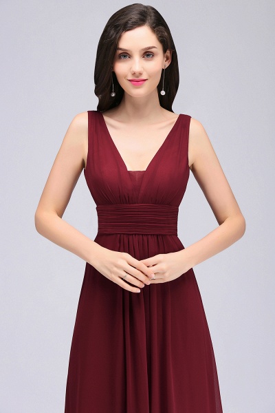 Elegant A-Line Chiffon V-Neck Sleeveless Ruffles Floor-Length Bridesmaid Dresses_4