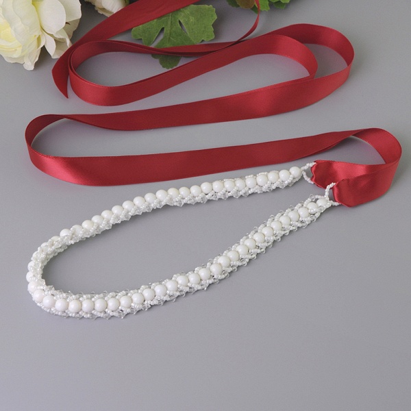 Satin Beadings Wedding Sash with Pearls_5