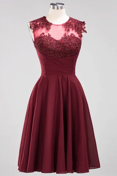 A-line Chiffon Appliques Jewel Sleeveless Knee-Length Bridesmaid Dresses with Ruffles_5