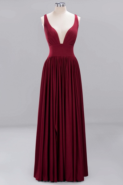 BM0141 A-Line V-Neck Sleeveless Long Ruffles Bridesmaid Dress_9