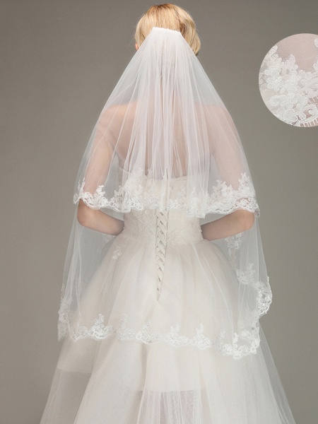 Two Layers Tulle Appliques Comb Wedding Veil_1