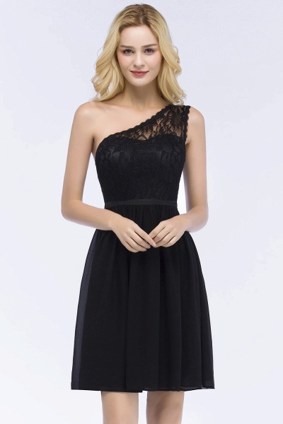 A-Line Chiffon Lace One-shoulder Short-Sleeves Knee-Length Bridesmaid Dresses with Sash_1