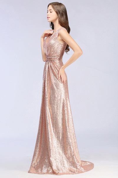 Elegant A-line Sequined V-Neck Sleeveless Floor-Length Bridesmaid Dresses_4