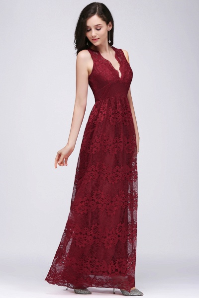 A-Line Lace Deep-V-Neck Sleeveless Floor-Length Bridesmaid Dresses_3