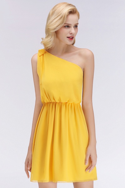 BM0039 Elegant Chiffon One-Shoulder Sleeveless Ruffles Short Bridesmaid Dresses with Bow_3