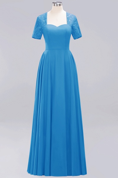 A-Line Chiffon Square Short Sleeves Bridesmaid Dress with Ruffle_17