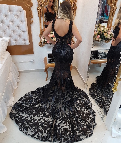 Exquisite Straps Appliques Mermaid Prom Dress_3