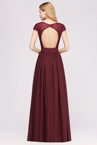 A-line Chiffon Lace V-Neck Sleeveless Floor-Length Bridesmaid Dresses with Ruffles_2