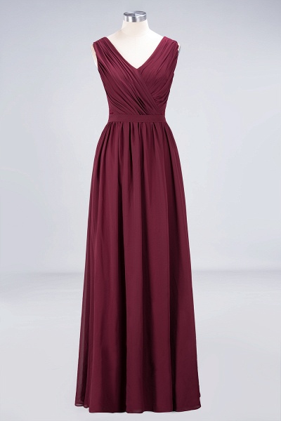 A-Line Chiffon Lace V-Neck Sleeveless Floor-Length Bridesmaid Dress with Ruffles_7