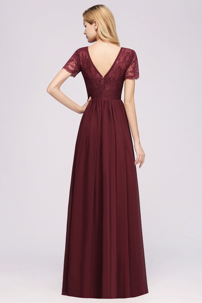 A-line Chiffon Lace Jewel Short-Sleeves Floor-length Bridesmaid Dress_2