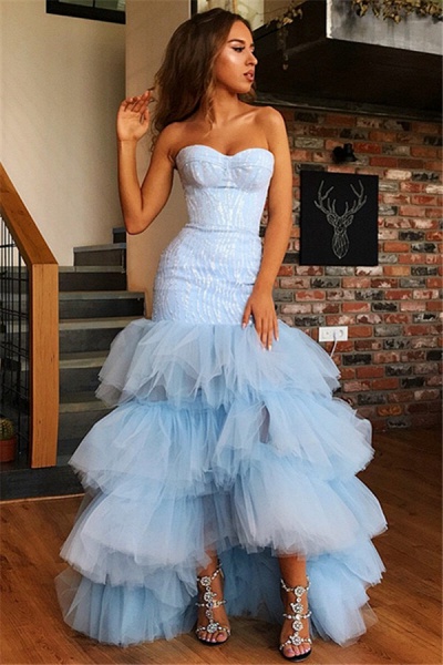 Attractive Strapless Tulle Mermaid Prom Dress_4