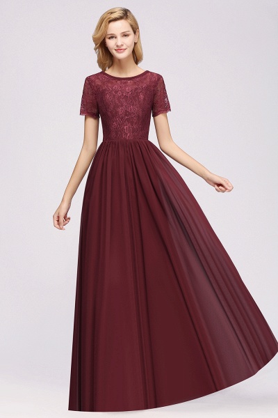 A-line Chiffon Lace Jewel Short-Sleeves Floor-length Bridesmaid Dress_1