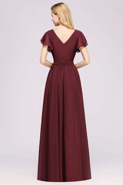 elegant A-line Chiffon V-Neck Short-Sleeves Floor-Length Bridesmaid Dresses with Bow Sash_54