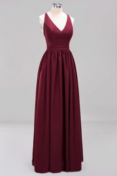 BM0152 Chiffon Lace V-Neck Sleeveless Straps Floor Length Bridesmaid Dress_44