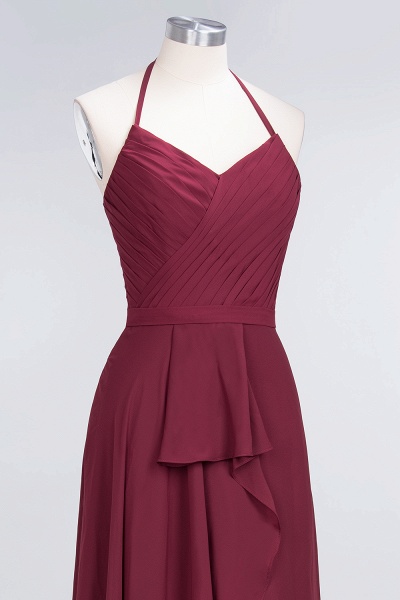 A-Line Chiffon Halter V-Neck Sleeveless Floor-Length Bridesmaid Dress with Ruffle_5