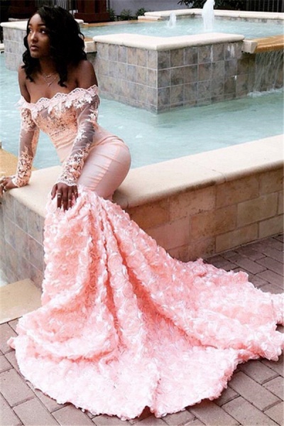 Amazing Off-the-shoulder Appliques Mermaid Prom Dress_2