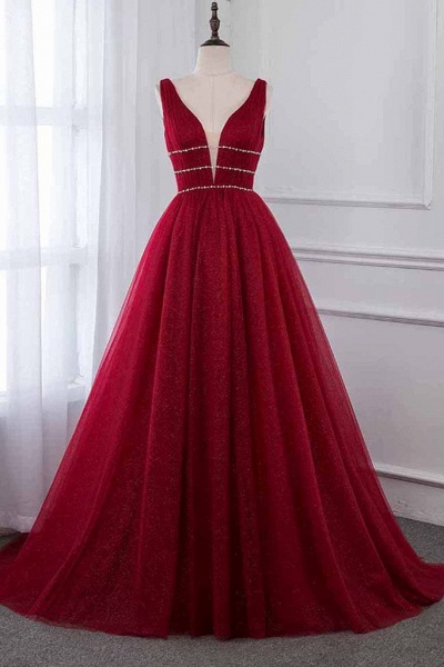 Attractive V-neck Tulle A-line Prom Dress_1