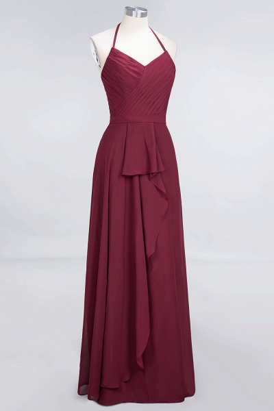 A-Line Chiffon Halter V-Neck Sleeveless Floor-Length Bridesmaid Dress with Ruffle_3