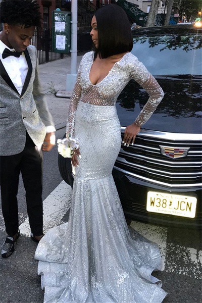 Beautiful V-neck Sequined Mermaid Prom Dress_1