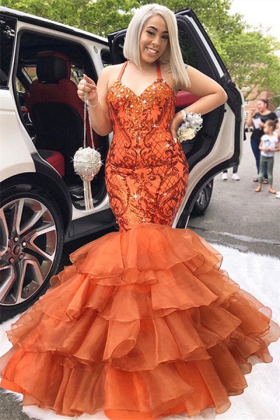 Chic Spaghetti Straps Rhinestone Mermaid Prom Dress_2