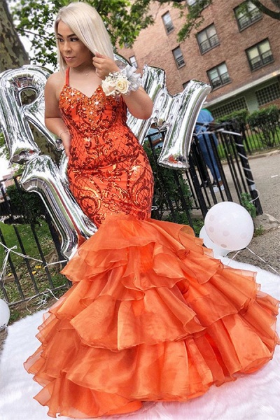 Chic Spaghetti Straps Rhinestone Mermaid Prom Dress_1