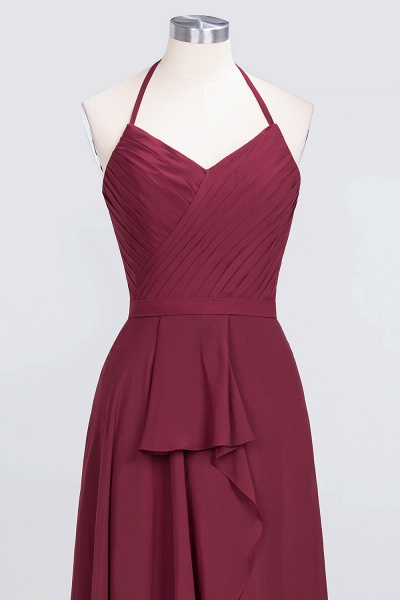 A-Line Chiffon Halter V-Neck Sleeveless Floor-Length Bridesmaid Dress with Ruffle_4