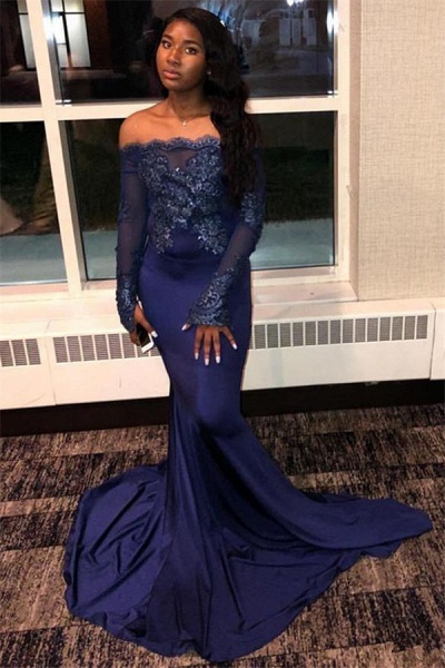 Excellent Off-the-shoulder Appliques Mermaid Prom Dress_2