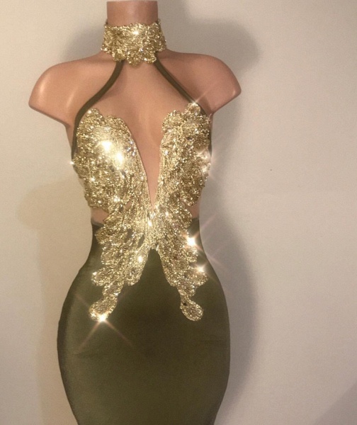 Modest High Neck Cascading Ruffle Mermaid Prom Dress_2