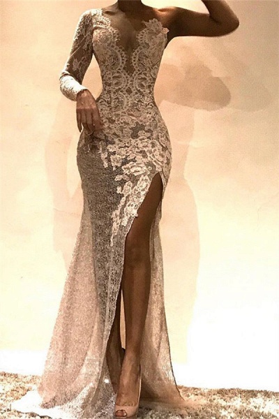 Amazing One Shoulder Lace Column Prom Dress_1