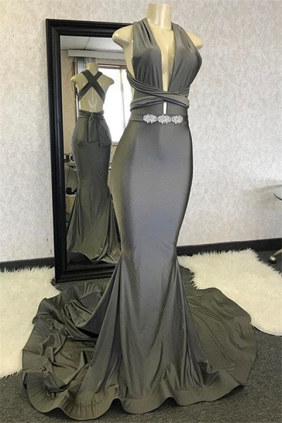 Modest Halter Crystal Mermaid Prom Dress_1
