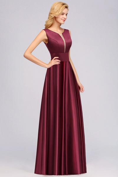 A-line Satin Deep-V-Neck Sleeveless Ruffles Floor-length Bridesmaid Dress_3