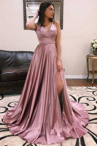 Fascinating V-neck Split Front A-line Prom Dress_3