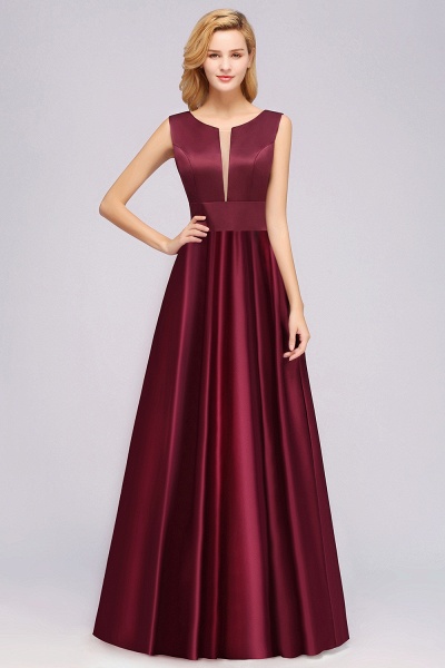 A-line Satin Deep-V-Neck Sleeveless Ruffles Floor-length Bridesmaid Dress_1