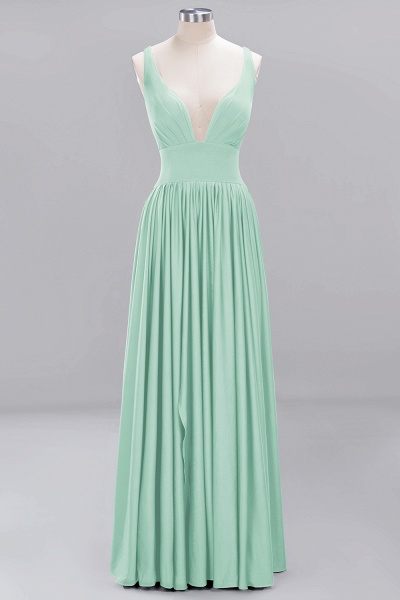 BM0141 A-Line V-Neck Sleeveless Long Ruffles Bridesmaid Dress_30