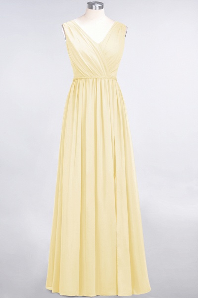 Classy Wide Straps V-neck A-Line Chiffon Ruffles Prom Dress With Side Slit_17